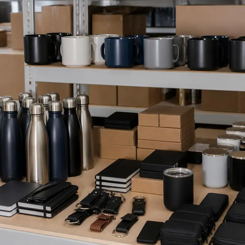 Canecas, squeezes e brindes corporativos organizados na gráfica